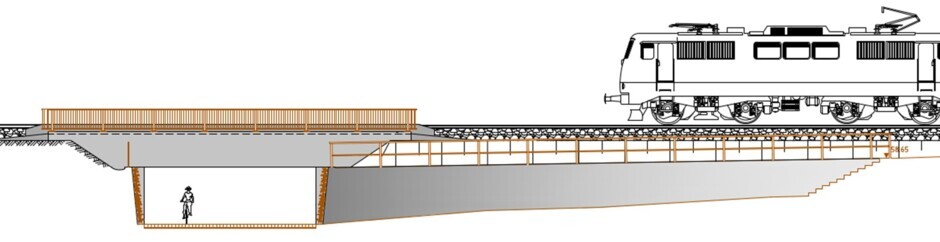 An der Drachenfelsstraße wird eine Eisenbahnüberführung neben dem Bahnübergang gebaut. Während der Bauzeit kann der Bahnübergang weitestgehend weiter genutzt werden.